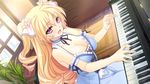  blonde_hair breasts dress game_cg girls_be_ambitious! long_hair misasagi_inori mtu piano pink_eyes 