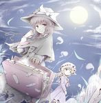  bow capelet dress full_moon ghost grave graveyard hat hat_bow long_hair looking_at_viewer looking_back maribel_hearn moon multiple_girls night pocket_watch romi suitcase touhou usami_renko watch 