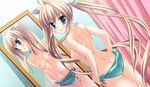  1girl angel_ring blonde_hair blue_eyes blush breasts game_cg long_hair looking_at_viewer mika_alsted_heine mirror navel nipples solo swimsuit twintails undressing very_long_hair 