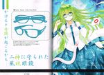  absurdres animal bare_shoulders bespectacled breasts character_name crease detached_sleeves frog glasses green_eyes green_hair highres kochiya_sanae large_breasts long_hair long_skirt long_sleeves looking_at_viewer nabeshima_tetsuhiro scan shirt skirt smile snake solo text_focus touhou white_shirt 