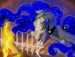  blue_fur blue_hair crown cutie_mark duo equine eyes_closed female feral fire friendship_is_magic fur hair hinoraito horn horse inside lying male mammal my_little_pony pony princess_luna_(mlp) smile stripes two_tone_hair winged_unicorn wings zebra 