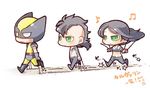  1girl 2boys black_hair chibi claws daken family father_and_son green_eyes marvel multiple_boys tattoo white_background wolverine x-23 x-men 