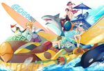  5boys absurdres amakata_miho beach_umbrella bikini bird blonde_hair blue_eyes blue_hair brown_hair canoe chair cp_.ieng free! hazuki_nagisa highres iwatobi-chan long_hair lounge_chair matsuoka_gou matsuoka_rin multiple_boys multiple_girls nanase_haruka_(free!) one-piece_swimsuit open_mouth penguin ponytail red_eyes red_hair ryuugazaki_rei shark short_hair smile swimsuit tachibana_makoto umbrella water 