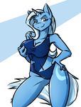  anthro anthrofied blue_fur blue_hair breasts cleavage clothed clothing cutie_mark equine female fondling fondling_breasts friendship_is_magic fur hair holtzmann horn horse mammal my_little_pony navel pony pose purple_eyes solo standing swimsuit trixie_(mlp) unicorn white_hair 