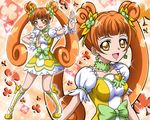  :d boots choker club_(shape) cure_rosetta dokidoki!_precure fighting_stance green_choker hanzou long_hair open_mouth orange_eyes orange_hair outstretched_arm precure smile solo sparkle standing twintails yotsuba_alice 
