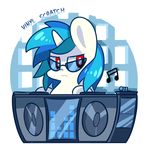  chubby cute equine eyewear female feral friendship_is_magic fur glasses hair horn horse lifeloser long_hair looking_back mammal my_little_pony plain_background pony red_eyes smile solo stereo two_tone_hair unicorn vinyl_scratch_(mlp) white_background white_fur 
