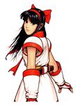  black_hair bow brown_eyes capcom_vs_snk_2 elbow_gloves fingerless_gloves gloves hair_bow hairband long_hair looking_back mori_toshiaki nakoruru official_art red_bow samurai_spirits scabbard sheath short_sword snk solo sword upper_body weapon 