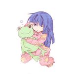  blue_eyes blue_hair frog furui_suguri kanon keropii long_hair minase_nayuki one_eye_closed pajamas stuffed_animal stuffed_frog stuffed_toy 