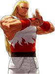  andy_bogard armor blonde_hair blue_eyes clenched_hand japanese_armor kote long_hair male_focus muscle ninja official_art ogura_eisuke open_hand palm-fist_greeting sleeveless solo the_king_of_fighters the_king_of_fighters_xii 