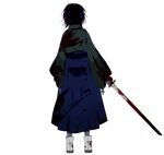  absurdres blood blue_hakama from_behind hakama highres japanese_clothes kyoushuu_sakusen_(vocaloid) marirero_a short_hair solo sword transparent_background weapon 