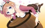  atelier_(series) atelier_rorona barrel blue_eyes boots borubikku bow breasts brown_hair cleavage hat long_sleeves medium_breasts open_mouth rororina_fryxell short_hair solo star 