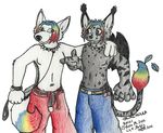  anthro canine collar duo hair jackal leash male mammal multi-colored_hair rainbow_hair sysko tawnihoula thong topless 
