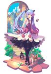  black_legwear blue_hair cat dog enda_(tokitowa) frills full_body green_eyes lantern long_hair official_art pantyhose pom_pom_(clothes) shoes smile solo toki_to_eien_toki_towa twintails vofan 