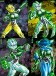  big_breasts breasts clothing davide76 female green_lantern green_lantern_(series) green_lantern_battery group lantern_battery leotard multiple_eyes pose ring 