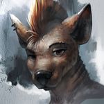  brown_eyes brown_fur darkgem detailed ear_piercing eyebrow_piercing facial_piercing fur hair hyena looking_at_viewer male mammal mohawk piercing portrait solo 