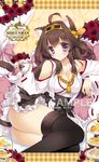  ahoge animal_ears ass bad_id bad_pixiv_id bare_shoulders blush boots breasts brown_hair cake cat_ears cat_tail cleavage cup detached_sleeves flower food frilled_skirt frills hairband japanese_clothes kantai_collection kemonomimi_mode kongou_(kantai_collection) large_breasts long_hair looking_at_viewer macaron miniskirt pastry purple_eyes ribbon-trimmed_sleeves ribbon_trim rose sample sandwich shigunyan skirt smile solo tail teacup thigh_boots thighhighs tiered_tray wide_sleeves 