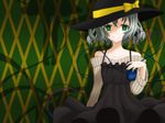  alternate_costume contemporary dress eyeball green_eyes green_hair hat hat_ribbon heart heart_of_string komeiji_koishi ribbed_shirt ribbon shirt short_hair silhouette smile solo sourouhoukeisotin third_eye touhou 