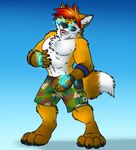  aggrobadger anthro biceps bulge canine chest_tuft claws clothing eyewear fox fur hair looking_at_viewer male mammal muscles pecs pose shorts solo standing sunglasses toe_claws topless tuft 