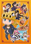  6+boys black_hair blonde_hair bowl chibi cup doughnut egg food giorno_giovanna hamburger higashikata_jousuke higashikata_jousuke_(jojolion) hirose_yasuho hot_dog johnny_joestar jojo_no_kimyou_na_bouken jojolion jonathan_joestar joseph_joestar_(young) kuujou_jolyne kuujou_joutarou miso_soup multiple_boys multiple_girls noodles oshijou pizza ramen rice_bowl sausage soup steel_ball_run teacup wagashi 