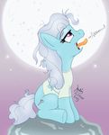  blue_fur clothing cutie_mark english_text equine female feral friendship_is_magic fur grey_hair hair horse joakaha long_hair mammal moon my_little_pony open_mouth outside pony purple_eyes screw_loose_(mlp) sitting sky solo stars text tongue tongue_out 