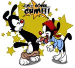  animaniacs balls bottomless brothers circumcised clothing cub ekuhvielle english_text erection eyes_closed fellatio gay gloves hat humanoid_penis incest male oral oral_sex pants pants_down penis red_nose sex sibling text tongue tongue_out wakko_warner yakko_warner young 