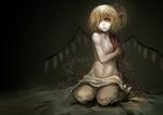  bad_id bad_pixiv_id blonde_hair bow breasts flandre_scarlet hair_bow hair_over_one_eye highres madcocoon navel nude parted_lips red_eyes short_hair side_ponytail small_breasts solo touhou wings 