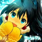  1:1 1girl black_hair blue_eyes ganaha_hibiki idolmaster long_hair looking_at_viewer mittens open_mouth pixiv_manga_sample ponytail solo winter_clothes yuyu805p yuyu_(yuyurhythm) 