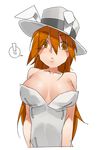  1girl animal_ears breasts brown_eyes brown_hair bunny_ears bunnysuit hat kochiya_(gothope) large_breasts long_hair phantasy_star phantasy_star_online_2 solo spoken_exclamation_mark 