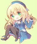  :d atago_(kantai_collection) bad_id bad_pixiv_id black_gloves blonde_hair breasts chibi gloves green_eyes hat kantai_collection large_breasts long_hair looking_at_viewer lowres military military_uniform open_mouth pantyhose pf smile solo uniform 