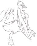  avian breasts duck female greyscale line_art monochrome non-mammal_breasts nude paperclip_(artist) pussy pussy_juice solo webbed_feet wings 