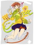  bad_id bad_pixiv_id bike_shorts brass_knuckles jacket kyuusugi_toku persona persona_4 satonaka_chie short_hair skirt solo spiked_knuckles weapon zipper 