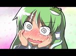  @_@ [] blush embarrassed face frog green_hair kochiya_sanae letterboxed long_hair no_nose snake solo tears touhou wavy_mouth 