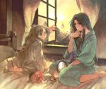  barefoot bed braid eternal_heroes feet glasses hayasaka japanese_clothes kimono long_hair multiple_girls sitting wariza window 