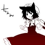  animal_ears bad_id bad_pixiv_id brown cat_ears cat_tail chen gradient hat lowres monochrome shimomoto short_hair solo tail touhou translated 