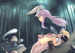  animal_ears ass bamboo bamboo_forest battle breasts bunny_ears duel duplicate forest from_behind from_below full_moon gun hips hitodama konpaku_youmu konpaku_youmu_(ghost) mary_janes medium_breasts mikage_sekizai moon multiple_girls nature night outdoors panties pantyshot reisen_udongein_inaba shirt shoes skirt skirt_set sword thighhighs touhou underwear upskirt vest weapon white_panties 