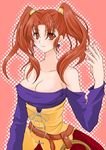  bare_shoulders breasts cleavage dragon_quest dragon_quest_viii dress jessica_albert large_breasts megumi_ryouko purple_shirt shirt solo strapless strapless_dress twintails 