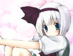  :&lt; any_(trueblue) blue_eyes hairband konpaku_youmu purple_hairband purple_neckwear short_hair silver_hair solo touhou 