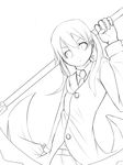  buttons greyscale holding holding_weapon long_sleeves looking_at_viewer maka_albarn monochrome polearm reitsuki_kazuma scythe simple_background solo soul_eater twintails weapon white_background 