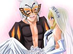  1girl alice_margatroid bride busou_renkin cosplay couple dress hetero morichika_rinnosuke ni_(ippozenshin) papillon papillon_(cosplay) source_request touhou wedding_dress 