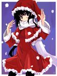  black_hair christmas original pantyhose rage_(rojiura) santa_costume scarf snow solo 