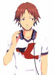  amagi_yukiko bad_id bad_pixiv_id bird brown_eyes brown_hair em hanamura_yousuke headphones headphones_around_neck looking_away male_focus persona persona_4 shadow_yukiko shirt solo t-shirt 