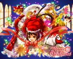  :d alternate_color animal_ears bad_id bad_pixiv_id blonde_hair brown_hair cat_ears cat_tail chen christmas hakurei_reimu hat hat_ribbon long_sleeves looking_at_viewer looking_back mikihiro multiple_girls multiple_tails nekomata open_mouth pillow_hat ribbon santa_costume shoes short_hair smile socks tail touhou two_tails wide_sleeves yakumo_ran yakumo_yukari yukkuri_shiteitte_ne 