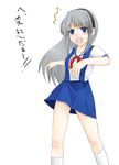  blue_eyes clannad hairband hentai_da! hikarizaka_private_high_school_uniform long_hair pizanuko sakagami_tomoyo school_uniform silver_hair solo translated 