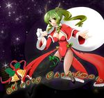  antlers bad_id bad_pixiv_id christmas dot_r fishnet_pantyhose fishnets green_hair leotard long_hair original pantyhose playboy_bunny_leotard red_leotard santa_costume solo yellow_eyes 