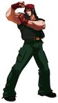  bandana belt_buckle black_hair boots buckle cargo_pants clenched_hand falcoon fingerless_gloves gloves highres male_focus muscle official_art open_clothes open_vest pants pose ralf_jones sleeveless snk solo the_king_of_fighters the_king_of_fighters_2003 vest 