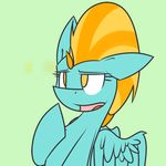  brain_fart cyan_fur dileak dileakstudios equine female feral friendship_is_magic green_background hair horse lightning_dust_(mlp) mammal my_little_pony open_mouth pegasus plain_background pony solo sparks tongue two_tone_hair wings yellow_eyes 
