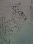  blank_stare chest_tuft city cityscape clothing cyborg dubious fur male pencil_(art) prosthetics rooftop shorts sketch socks solo topless traditional_media tuft work_in_grogress work_in_progress 