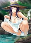  black_hair black_panties breasts cleavage comic_penguin_club cover cover_page dress hat large_breasts long_hair miyashiro_sousuke original panties purple_eyes purple_hair ripples shoes_removed smile solo squatting sun_hat sundress underwear wading water wet 