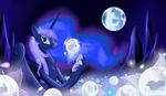  blue_eyes blue_hair blueondrive blumagpie bubble canyon controller cool_colors cutie_mark diamond equine female feral flower friendship_is_magic hair holding horn looking_at_viewer mammal moon musical_note my_little_pony night portrait princess_luna_(mlp) sky solo star stars winged_unicorn wings 