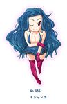  blue_hair breasts character_name cleavage gen_4_pokemon gloves large_breasts long_hair looking_at_viewer natsumi_akira one_eye_closed personification pokemon purple_legwear red_eyes simple_background smile solo tangrowth thighhighs very_long_hair white_background 